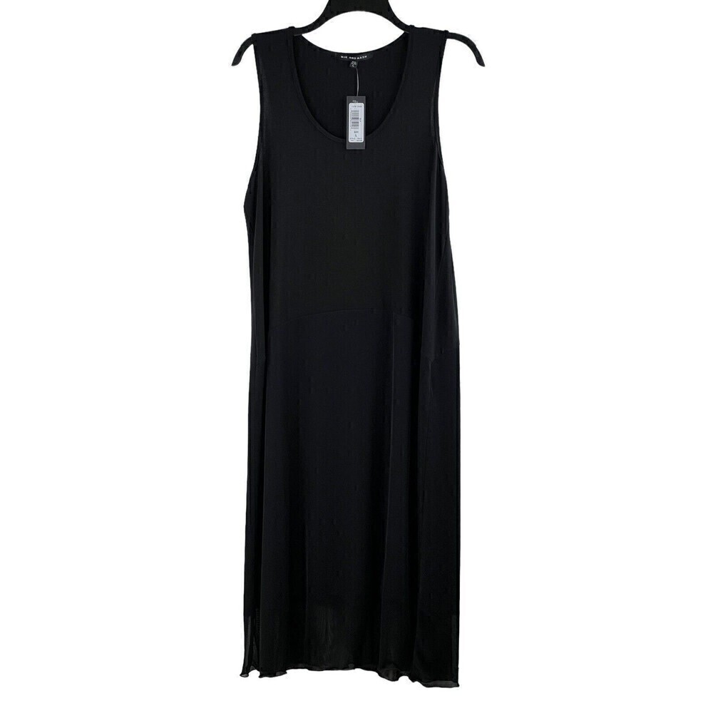 NEW Nik and Nash Dress Classic Black Sleeveless Lettuce Hem Women's LARGE